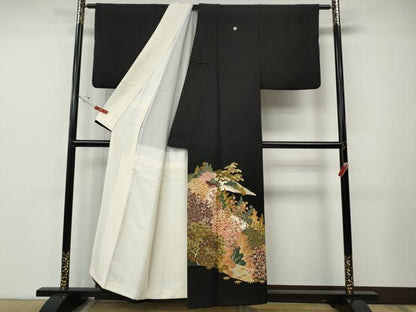 平和屋着物●本加賀友禅作家　押田正義　黒留袖　草花文　正絹　逸品　CABE7082ut