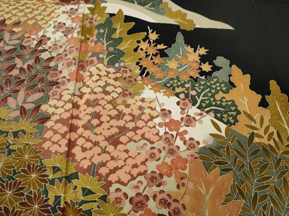 平和屋着物●本加賀友禅作家　押田正義　黒留袖　草花文　正絹　逸品　CABE7082ut