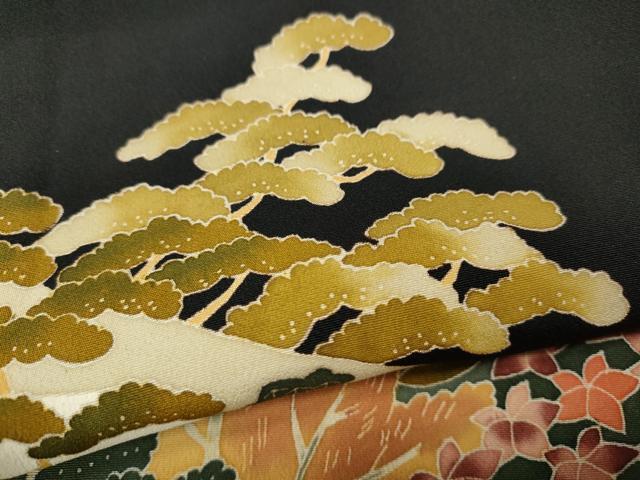 平和屋着物●本加賀友禅作家　押田正義　黒留袖　草花文　正絹　逸品　CABE7082ut 平和屋着物○本加賀友禅作家 押田正義 黒留袖 草花文 正絹 逸品