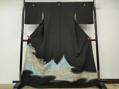 平和屋着物●豪華黒留袖　駒刺繍　御所解花文　金彩　西武百貨店扱い　正絹　逸品　CABE7083ut