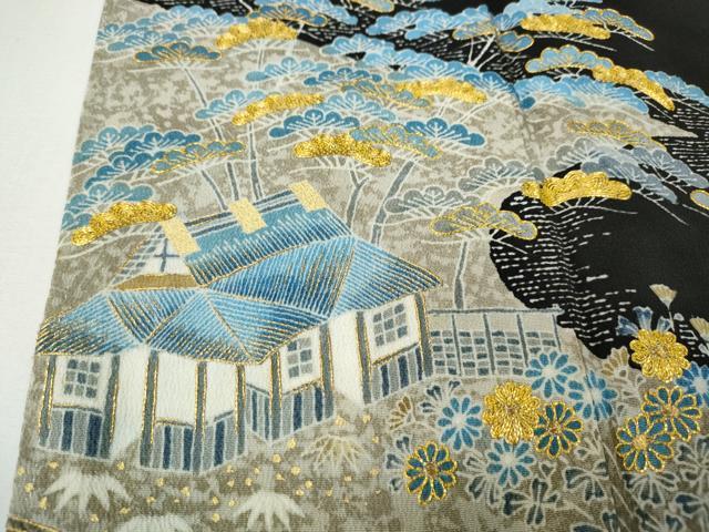 平和屋着物●豪華黒留袖　駒刺繍　御所解花文　金彩　西武百貨店扱い　正絹　逸品　CABE7083ut