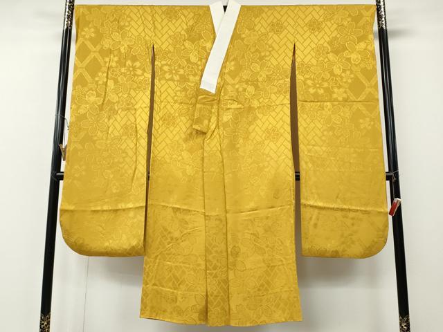 平和屋着物●振袖用長襦袢　無双仕立て　檜垣舞桜地紋　鬱金色　やまと誂製　正絹　逸品　CABE7085ut