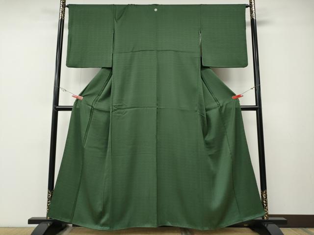 平和屋着物●上質な色無地　紗綾形地紋　老竹色　正絹　逸品　CABE7089ut