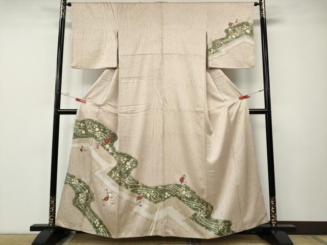平和屋着物●訪問着　刺繍　杢目絞り　道長草花文　金彩　正絹　逸品　CABE7094ut