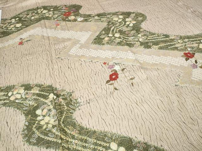 平和屋着物●訪問着　刺繍　杢目絞り　道長草花文　金彩　正絹　逸品　CABE7094ut