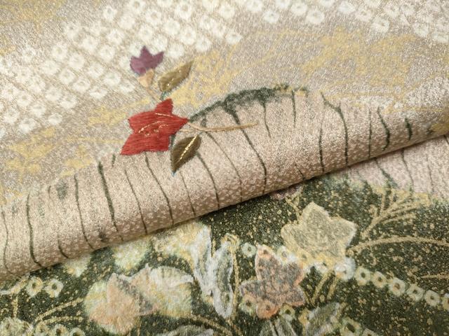 平和屋着物●訪問着　刺繍　杢目絞り　道長草花文　金彩　正絹　逸品　CABE7094ut