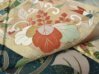 平和屋着物●京友禅の第一人者　松井青々　黒留袖　駒刺繍　菱花唐草舞蝶文　暈し染め　金銀彩　正絹　逸品　CABE7095ut