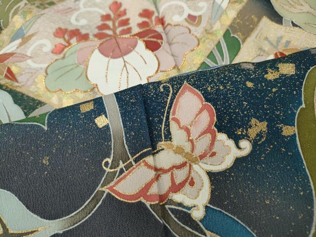 平和屋着物●京友禅の第一人者　松井青々　黒留袖　駒刺繍　菱花唐草舞蝶文　暈し染め　金銀彩　正絹　逸品　CABE7095ut
