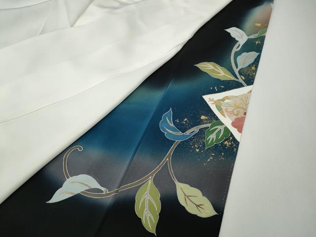 平和屋着物●京友禅の第一人者　松井青々　黒留袖　駒刺繍　菱花唐草舞蝶文　暈し染め　金銀彩　正絹　逸品　CABE7095ut