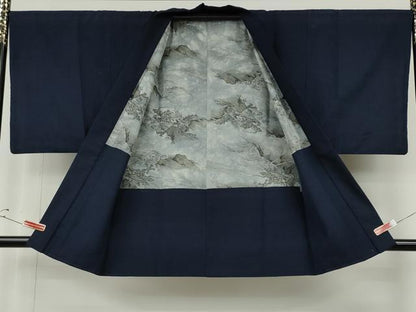 平和屋着物●男性　紬　アンサンブル　鉄紺色　正絹　逸品　CABE7101ut