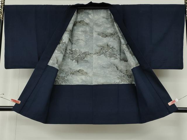 平和屋着物●男性　紬　アンサンブル　鉄紺色　正絹　逸品　CABE7101ut