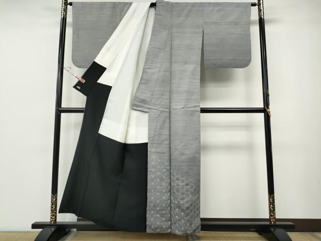 平和屋着物●訪問着　紬地　刺し子　麻の葉吉祥文　三越扱い　正絹　逸品　CABE7103ut