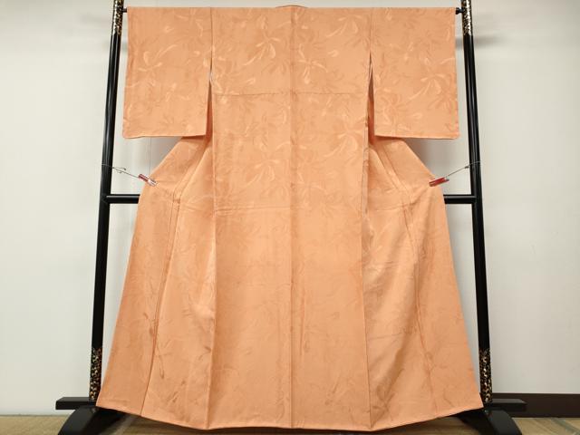 平和屋着物○上質な色無地 舞花地紋 赤香色 正絹 逸品 CABE7105ut