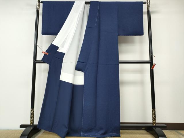 平和屋着物●上質な色無地　宝尽くし舞花地紋　紺青色　正絹　逸品　未使用　CABE7106ut 平和屋着物○上質な色無地 宝尽くし舞花地紋 紺青色 正絹 逸品 未