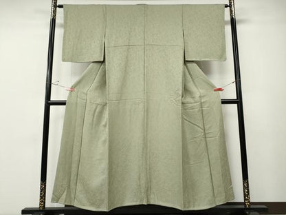 平和屋着物●上質な色無地　南天地紋　柳鼠色　正絹　逸品　CABE7108ut