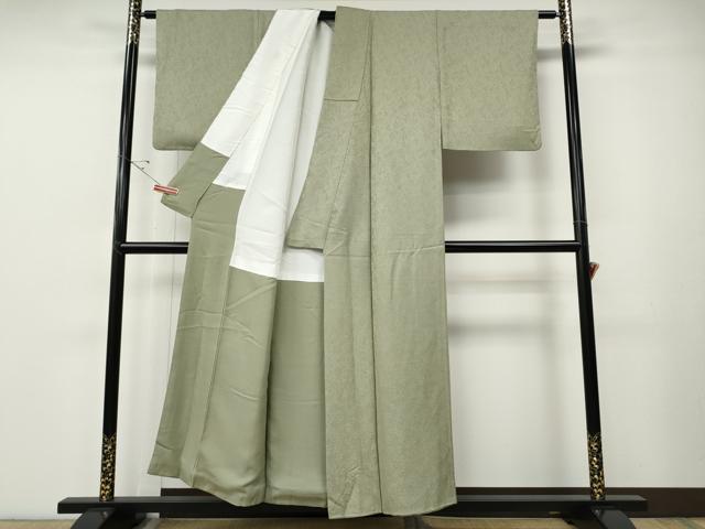 平和屋着物●上質な色無地　南天地紋　柳鼠色　正絹　逸品　CABE7108ut