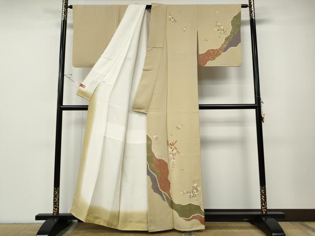 平和屋着物○訪問着 駒刺繍 花喰い鳥 正絹 逸品 CABE7110ut