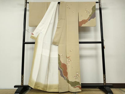 平和屋着物●訪問着　駒刺繍　花喰い鳥　正絹　逸品　CABE7110ut