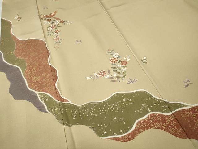 平和屋着物○訪問着 駒刺繍 花喰い鳥 正絹 逸品 CABE7110ut
