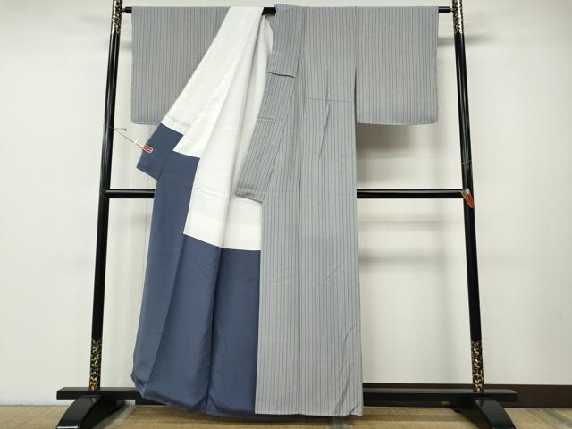 平和屋着物●上質な小紋　四代目　松綱　縞　正絹　逸品　CABE7111ut