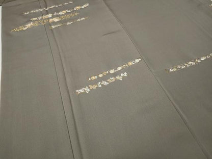 平和屋着物●訪問着　総刺繍　駒刺繍　横段飛鶴草花文　金糸　正絹　逸品　CABE7114ut
