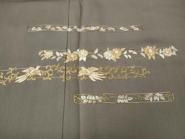 平和屋着物●訪問着　総刺繍　駒刺繍　横段飛鶴草花文　金糸　正絹　逸品　CABE7114ut 平和屋着物○訪問着 総刺繍 駒刺繍 横段飛鶴草花文 金糸 正絹