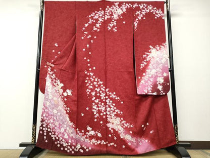 平和屋着物●豪華振袖　駒刺繍　舞桜文　暈し染め　金通し地　正絹　逸品　CABE7116ut