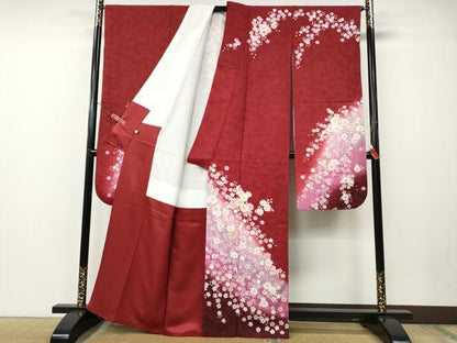 平和屋着物●豪華振袖　駒刺繍　舞桜文　暈し染め　金通し地　正絹　逸品　CABE7116ut