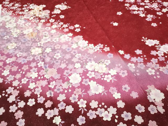 平和屋着物●豪華振袖　駒刺繍　舞桜文　暈し染め　金通し地　正絹　逸品　CABE7116ut