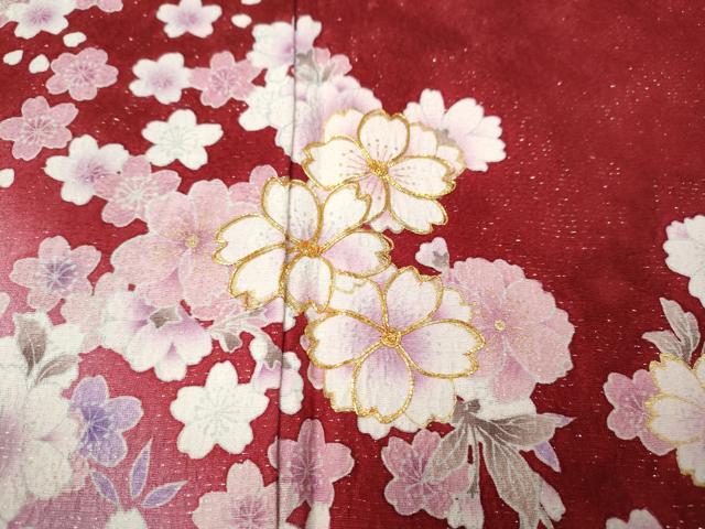 平和屋着物●豪華振袖　駒刺繍　舞桜文　暈し染め　金通し地　正絹　逸品　CABE7116ut