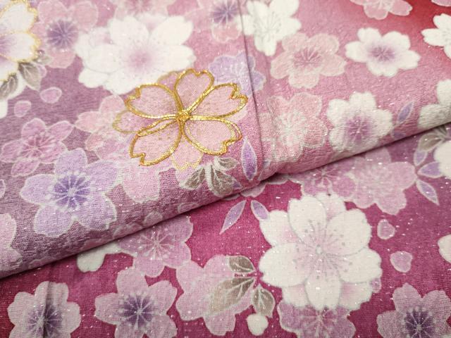 平和屋着物●豪華振袖　駒刺繍　舞桜文　暈し染め　金通し地　正絹　逸品　CABE7116ut