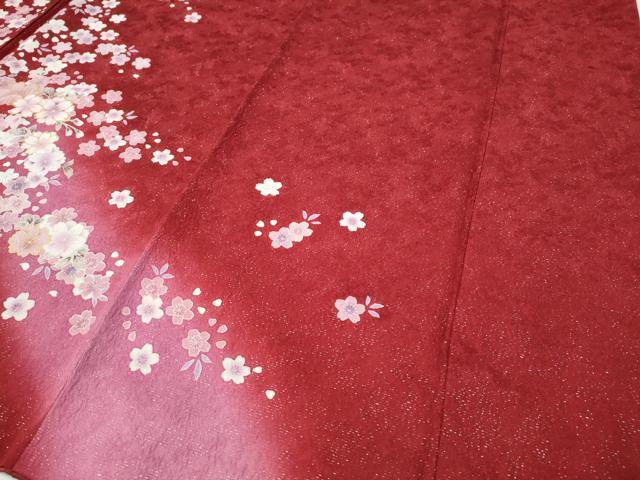 平和屋着物●豪華振袖　駒刺繍　舞桜文　暈し染め　金通し地　正絹　逸品　CABE7116ut