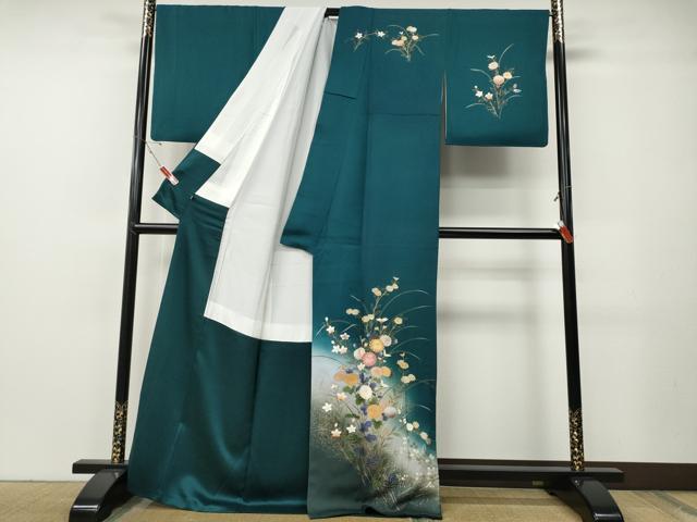 平和屋着物●訪問着　刺繍　草花文　暈し染め　金彩　さが美扱い　正絹　逸品　CABE7117ut 平和屋着物○訪問着 刺繍 草花文 暈し染め 金彩 さが美扱い 正絹