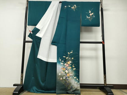 平和屋着物●訪問着　刺繍　草花文　暈し染め　金彩　さが美扱い　正絹　逸品　CABE7117ut