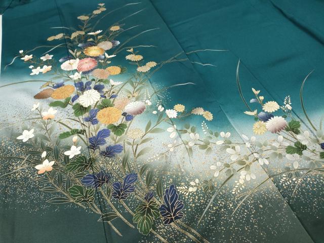 平和屋着物●訪問着　刺繍　草花文　暈し染め　金彩　さが美扱い　正絹　逸品　CABE7117ut 平和屋着物○訪問着 刺繍 草花文 暈し染め 金彩 さが美扱い 正絹