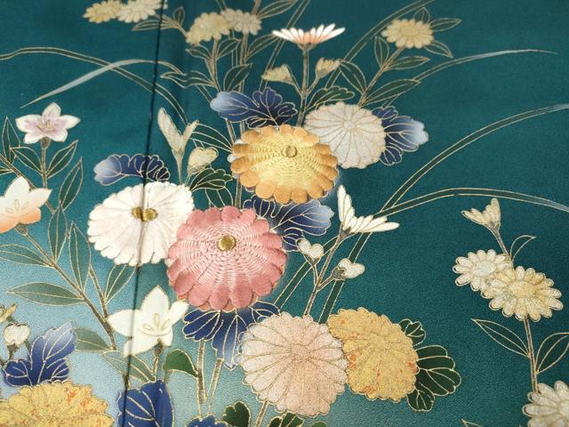 平和屋着物●訪問着　刺繍　草花文　暈し染め　金彩　さが美扱い　正絹　逸品　CABE7117ut