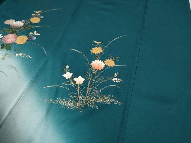 平和屋着物●訪問着　刺繍　草花文　暈し染め　金彩　さが美扱い　正絹　逸品　CABE7117ut 平和屋着物○訪問着 刺繍 草花文 暈し染め 金彩 さが美扱い 正絹