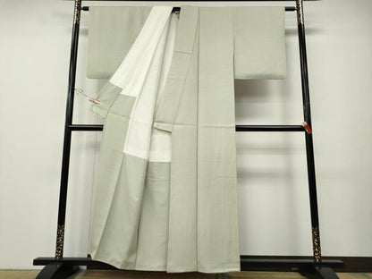 平和屋着物●上質な色無地　霞地紋　白緑色　正絹　逸品　CABE7122ut