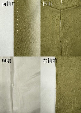 平和屋着物●小紋師　佐野裕一郎　色無地　花唐草地紋　青朽葉色　ロング丈　正絹　逸品　CABE7124ut