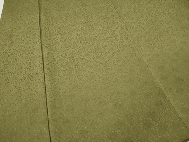 平和屋着物●小紋師　佐野裕一郎　色無地　花唐草地紋　青朽葉色　ロング丈　正絹　逸品　CABE7124ut