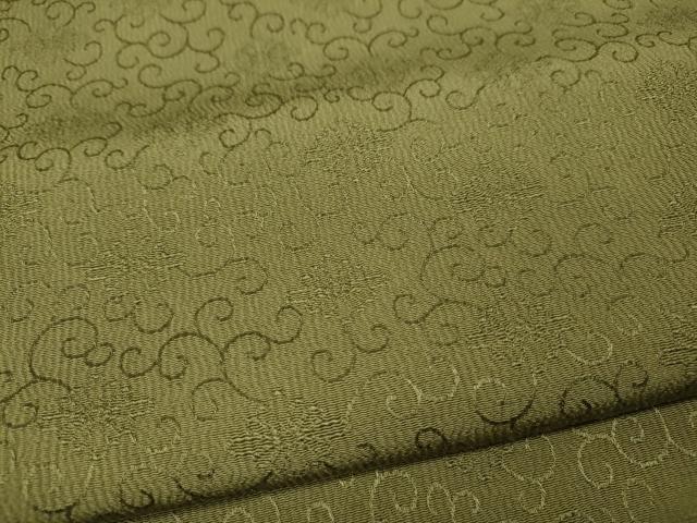 平和屋着物●小紋師　佐野裕一郎　色無地　花唐草地紋　青朽葉色　ロング丈　正絹　逸品　CABE7124ut