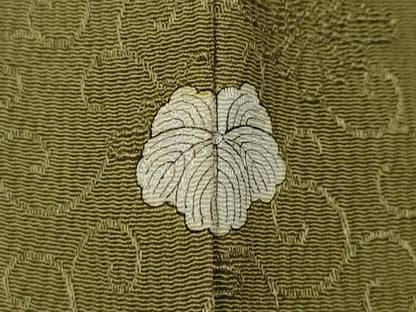 平和屋着物●小紋師　佐野裕一郎　色無地　花唐草地紋　青朽葉色　ロング丈　正絹　逸品　CABE7124ut