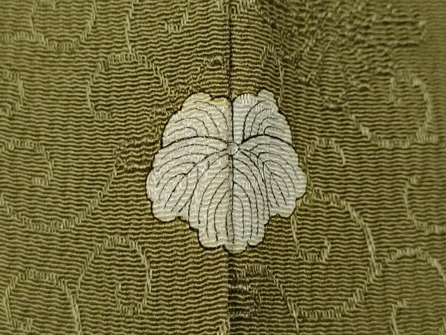平和屋着物●小紋師　佐野裕一郎　色無地　花唐草地紋　青朽葉色　ロング丈　正絹　逸品　CABE7124ut