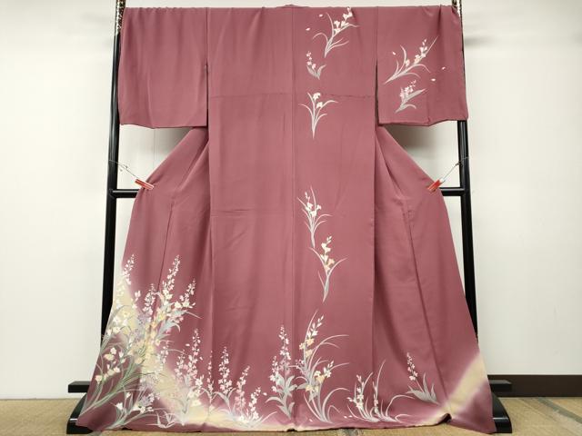 平和屋着物●訪問着　駒刺繍　草花文　暈し染め　ロング丈　正絹　逸品　CABE7126ut