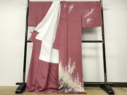 平和屋着物●訪問着　駒刺繍　草花文　暈し染め　ロング丈　正絹　逸品　CABE7126ut