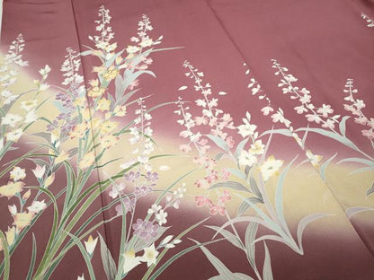 平和屋着物●訪問着　駒刺繍　草花文　暈し染め　ロング丈　正絹　逸品　CABE7126ut