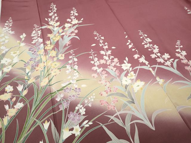 平和屋着物●訪問着　駒刺繍　草花文　暈し染め　ロング丈　正絹　逸品　CABE7126ut