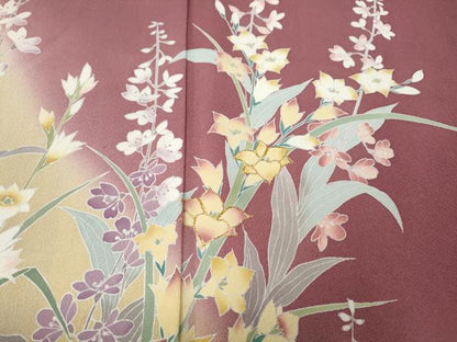 平和屋着物●訪問着　駒刺繍　草花文　暈し染め　ロング丈　正絹　逸品　CABE7126ut