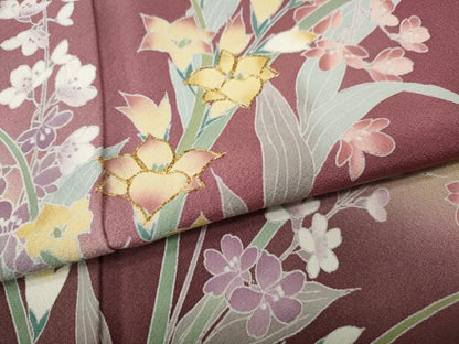 平和屋着物●訪問着　駒刺繍　草花文　暈し染め　ロング丈　正絹　逸品　CABE7126ut