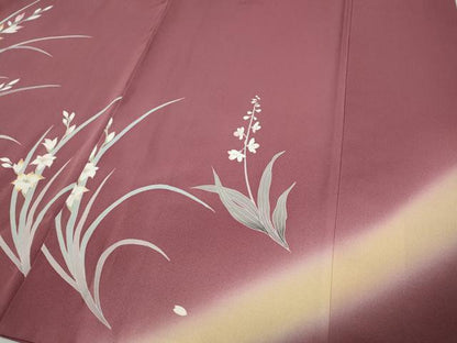 平和屋着物●訪問着　駒刺繍　草花文　暈し染め　ロング丈　正絹　逸品　CABE7126ut